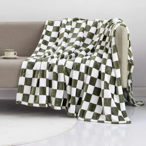 Vista 22 de LOMAO Manta de franela con patrón de cuadrícula de ajedrez, suave, lujosa, cálida y acogedora para sofá y cama, para todas las estaciones