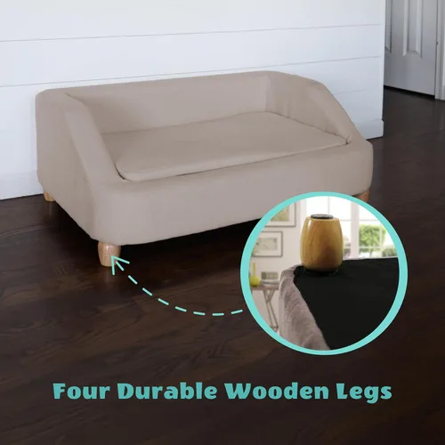 Vista 4 de Critter Sitters Sofá para Perros Rectangular de Microfibra Tostado de 36 Pulgadas para Perros de Tamaño Mediano, Cama Sofá Elevada Moderna