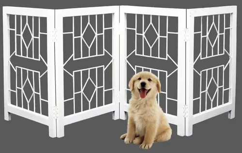 Vista 17 de Puerta independiente para mascotas para perros, puerta plegable de madera para perros para casa, puerta interior para perros para escaleras