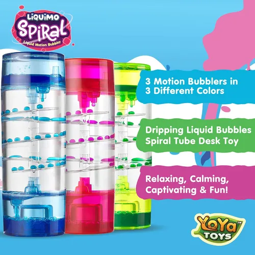 Vista 3 de YoYa Toys Liquimo Spiral - Liquid Motion Bubbler (paquete de 3) - Temporizador líquido de reloj de arena para niños y adultos - Juguetes