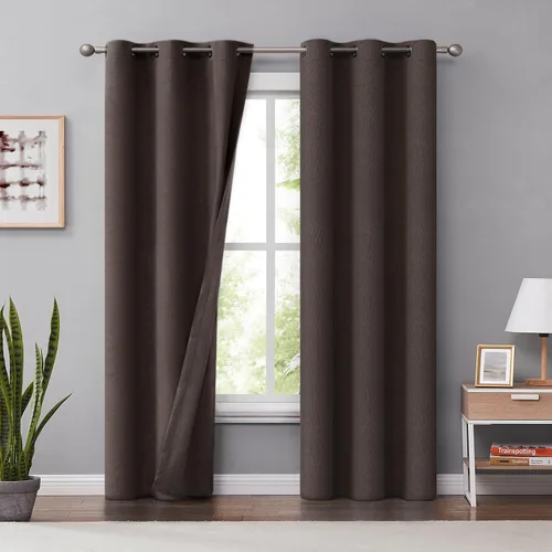 Vista 19 de Melodieux Cortinas 100% opacas para dormitorio, aislamiento térmico, reducción de ruido, cortinas de ventana de lino con ojales para sala de estar