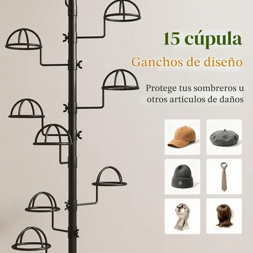 Vista 4 de Perchero para sombreros con 15 ganchos circulares, color negro