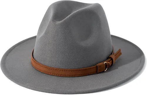 Vista 10 de Lisianthus Sombrero Fedora de ala ancha vintage para hombre y mujer con hebilla de cinturón Negro