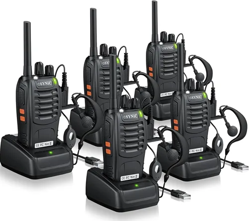 Vista 13 de eSynic Walkie Talkies recargables con auriculares, 2 radios bidireccionales de largo alcance de 16 canales USB de carga, transceptor de mano Walky