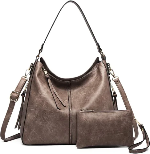 Vista 9 de Bolso tote para mujer, carteras de cuero PU, bolsos de hombro hobo de moda con correa de hombro ajustable Albaricoque