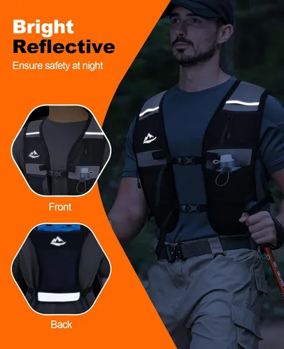 Vista 5 de Running Vest for Women Men, Lightweight Breathable Hydration Vest with Large Compartment, Reflective Running Hydration Vest, Run Water Vest for