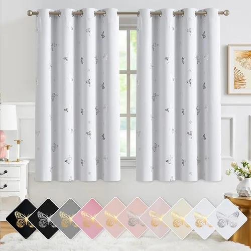 Vista 22 de Jubilantex - Cortinas opacas con diseño de mariposa dorada, 80 % rosa bebé Cortinas opacas 80% rosa lavanda/rosa bebé, estampado de mariposa