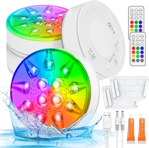 Vista 10 de Luces de piscina para piscina sobre el suelo, luces LED sumergibles recargables subacuáticas con control remoto, IP68 impermeable, luz de piscina