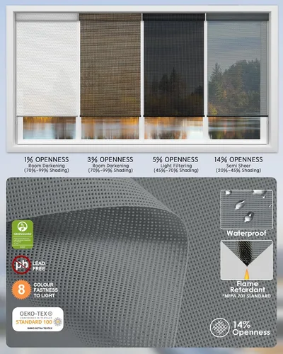 Vista 4 de Yoolax Persianas solares motorizadas que filtran la luz, persianas inteligentes con control remoto, funcionan con Alexa, persianas enrollables