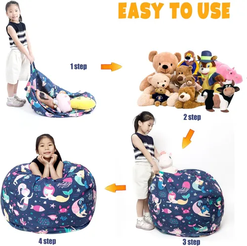 Vista 5 de LOLOMLO Funda para puf de almacenamiento de animales de peluche, para niños, mantas, toallas, puf (solo cubierta), sofá de lona con cremallera YKK