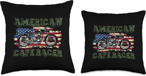 Vista 3 de American Cafe Racer Motorcycle Apparel and Merch American Cafe Racer Biker Men Women Adult Teens Boys Girls Throw Pillow, 16x16, Multicolor