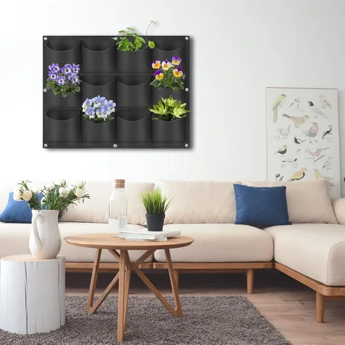 Vista 8 de Bolsas colgantes para macetas con 12 bolsillos, bolsas de cultivo verticales para colgar en la pared, macetas de jardín de hierbas para interiores