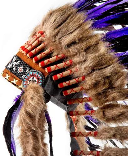 Vista 4 de Native Americana - Tocado de pluma india hecho a mano tamaño mediano color a elegir