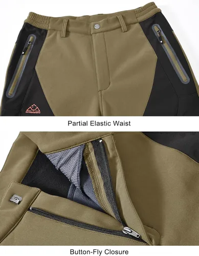 Vista 4 de TBMPOY Pantalones de senderismo para hombre, impermeables, con forro polar, para nieve, esquí, con aislamiento y bolsillos con cremallera