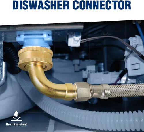 Vista 5 de Highcraft CNCT28772-OM Conector, conecta el lavavajillas al agua, línea de suministro Dishwsher con codo giratorio, acero inoxidable trenzado de 72