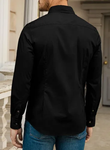 Vista 3 de JMIERR Camisa de vestir casual para hombre, camisas de manga larga con botones, camisas ajustadas de algodón
