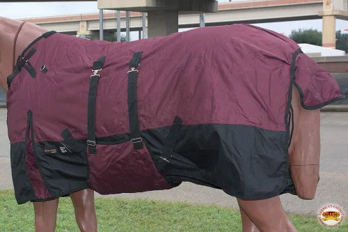 Vista 4 de HILASON Manta de Caballo de Poly Impermeable de Invierno 1200D con Envolvente de Vientre Mantas de Exterior para Caballos Vino