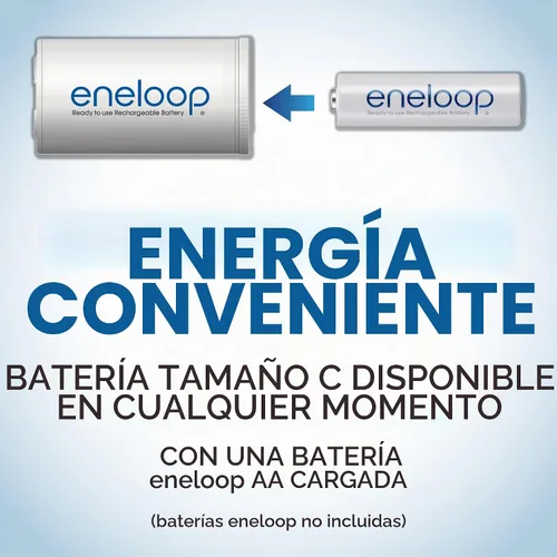 Vista 4 de Eneloop Panasonic BQ-BS2E4SA - Adaptadores de batería de tamaño C para uso con pilas AA recargables Ni-MH, paquete de 4