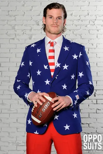 Vista 3 de OppoSuits Traje de bandera estadounidense para hombre, traje de Estados Unidos para el 4 de julio con chaqueta roja, blanca y azul, pantalones