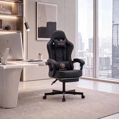 Vista 8 de Silla de escritorio para juegos para computadora, silla de oficina ergonómica de respaldo alto con reposapiés y soporte lumbar, sillas giratorias