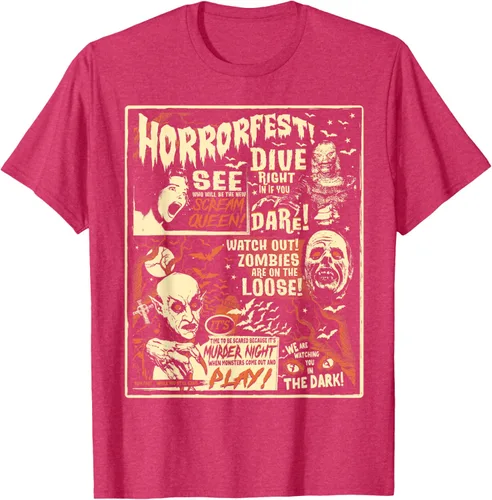 Vista 24 de Camiseta de terror vintage con póster de Halloween y película de terror Negro