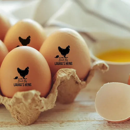 Vista 6 de Sellos de huevos para huevos frescos, sello de goma personalizado de huevo de gallina, letrero de huevos frescos de granja para agricultores