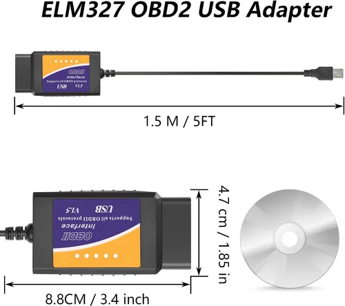 Vista 7 de CERRXIAN ELM327 OBD2 Adaptador USB OBD2 a USB Adaptador de escáner OBDII Cable de diagnóstico OBDii Escáner Lector de Código Auto Auto Herramienta