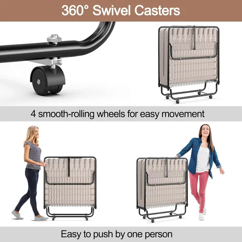 Vista 7 de GORELAX Cama plegable individual con colchón de 4 pulgadas para adultos, juego de cama portátil pequeño con marco de cama de metal, cama plegable
