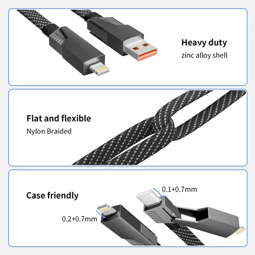 Vista 7 de Cable de carga 4 en 1 de 240 W máximo, cable USB C de carga rápida con chip E-Mark, cable USB A/C a C/Lightning, cable de carga múltiple para iPhone