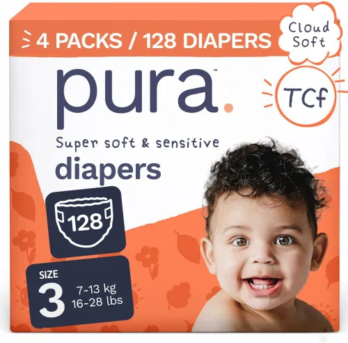 Vista 14 de Pura Baby Diapers Size 3 (16-28 lbs) 64 Count Sensitive Skin