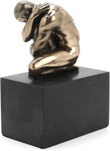Vista 3 de Veronese Design Estatuilla masculina llorona desnuda de 4 3/8 pulgadas de alto en zócalo de resina fundida en frío, escultura de arte corporal
