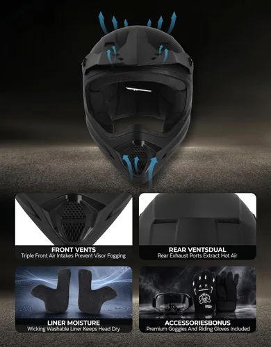Vista 52 de SLMOTO - Casco DOT para niños y jóvenes, casco de motocross para todoterreno y calle, casco de motocicleta, casco de bicicleta de tierra, motocross