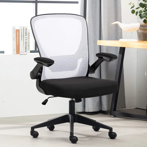 Vista 11 de Silla de oficina en casa, silla de escritorio ergonómica, silla de computadora de malla, sillas cómodas con respaldo medio con soporte lumbar