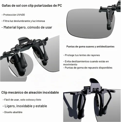 Vista 7 de Lentes de sol polarizados con clip abatibles sin montura para hombres y mujeres