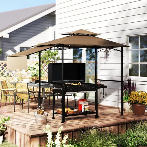 Vista 8 de Outsunny Gazebo de parrilla de 8' x 5' Toldo lateral de doble nivel, 6