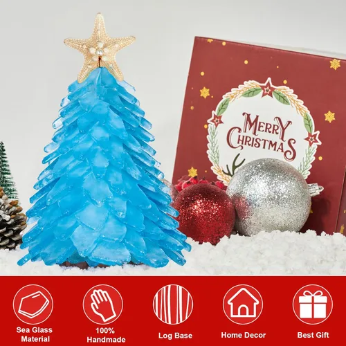 Vista 3 de Árbol de Navidad de cristal de mar verde, mini árbol de Navidad hecho a mano, centro de mesa, ideal para Navidad, Año Nuevo, decoración del hogar