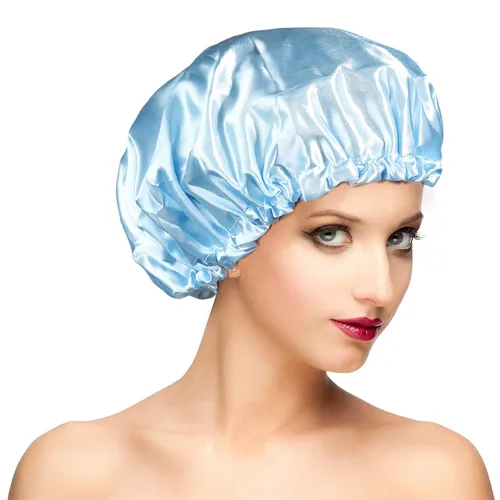 Vista 15 de Gorros de ducha para mujer, extra grande, ajustable, impermeable, reutilizable, gorro de ducha para mujeres y niñas, cabello largo y grueso, gorros
