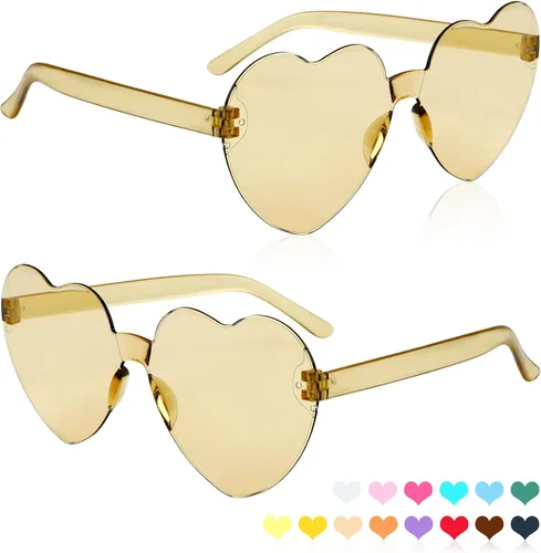 Vista 126 de Lentes de sol con forma de corazón, 2 pares de lentes de sol en forma de corazón, gafas de sol rave para mujeres, regalos de fiesta