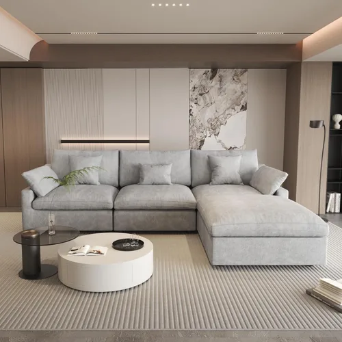 Vista 54 de WJShome Sofá Seccional Cloud Couch de 83 pulgadas para sala de estar, sofá seccional modular relleno de plumón, sofás en forma de L con otomana