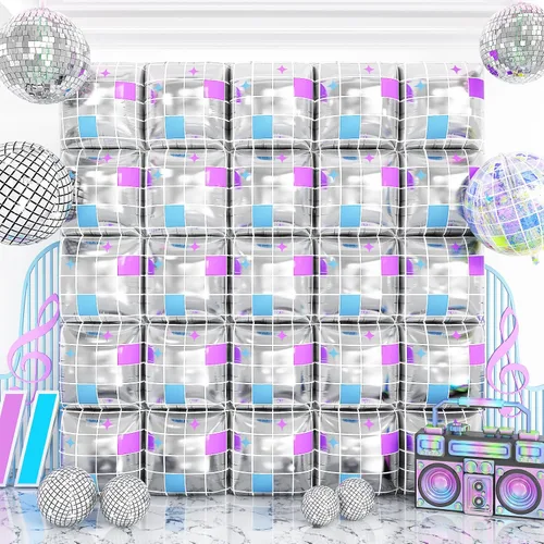 Vista 20 de Globos de aluminio cuadrados rojos, azules y plateados, kit de 25 globos de doble cara para fondo, túnel de helio, arco, guirnalda para el 4 de Rojo