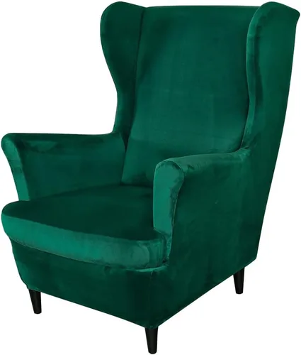 Vista 10 de Fundas elásticas para silla de ala, 2 piezas, fundas elásticas de terciopelo suave con parte inferior elástica para sala de estar y dormitorio Beige