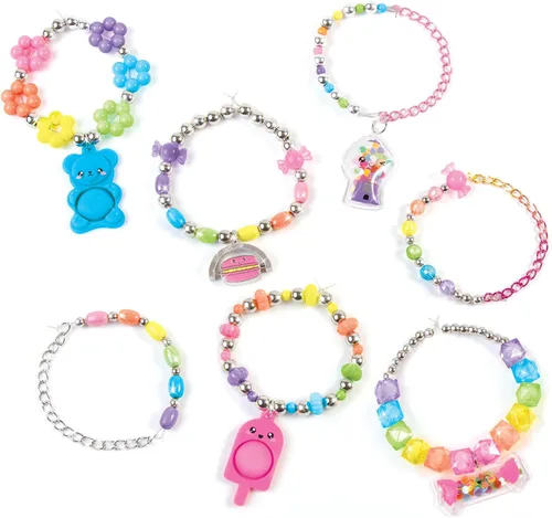 Vista 4 de Make It Real: ¡Pop! Shake! Twist! Kit de pulseras de bricolaje – Haz 7 pulseras con dijes escensoriales, 171 piezas, kit de joyería todo en 1