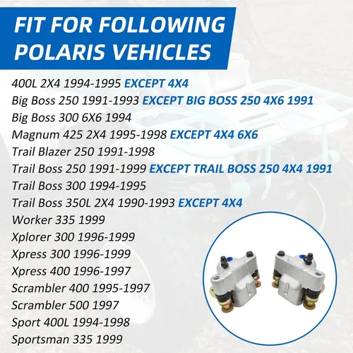 Vista 2 de Pinza de freno delantera izquierda derecha para Polaris Sportsman 335 Big Boss 300 6X6 250 Magnum 425 2X4 Scrambler 400 500 Sport 400L Trail Blazer