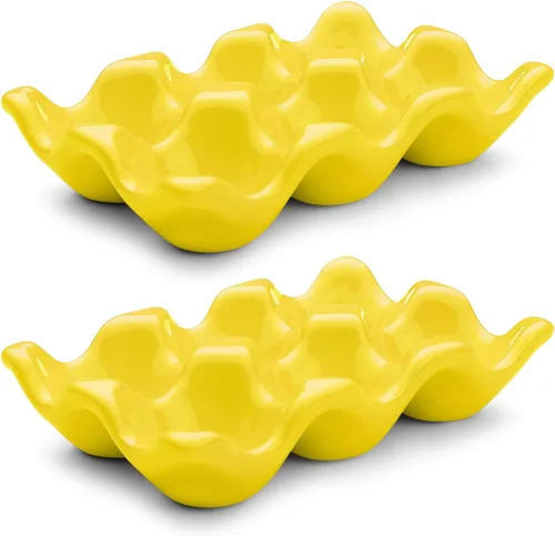 Vista 29 de Flexzion Bandeja de Cerámica para 12 Huevos - Portahuevos de Porcelana para Docena Completa Contenedor Organizador de Almacenamiento Soporte
