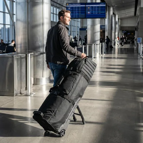 Vista 4 de Bolsa de viaje de golf con ruedas con soporte, ajustable de 2 o 4 ruedas, protección acolchada gruesa, funda de viaje con asas, con cremallera
