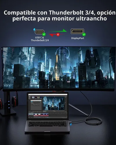 Vista 3 de Cable USB C a DisplayPort 1.4 Silkland 1 m [8K@60Hz, 4K@144Hz 120Hz, 2K@240Hz], Cable Tipo C a DP de 5K, [32.4 Gbps, Compatible con Thunderbolt 4/3]