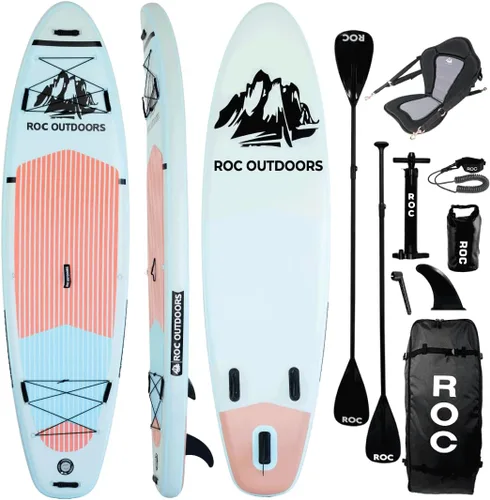 Vista 30 de Roc Tabla de remo inflable con accesorios y mochila de alta calidad, cubierta antideslizante, bolsa impermeable, correa, remo y bomba de mano.