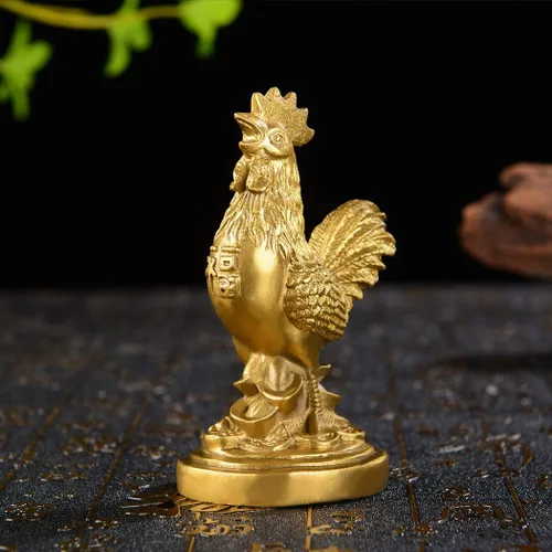 Vista 7 de BRASSTAR Estatua de Feng Shui de latón auspicioso gallo/pollo/gallo oficina en casa talismán decorativo figura de oro regalo para colección PTZY048