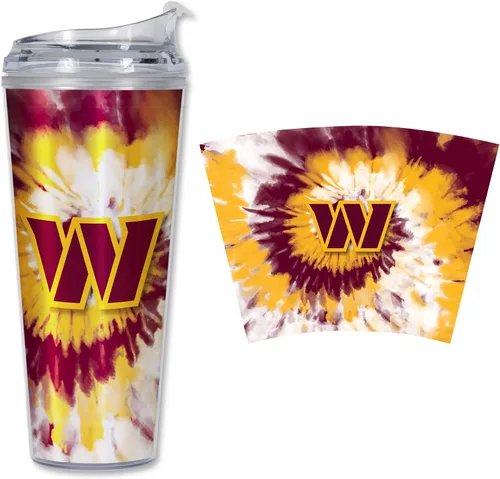 Vista 59 de Rico Industries NFL Football Glitter 24 onzas Vaso de purpurina acrílico con tapa con bisagra, Vaso de doble pared oficialmente licenciado con pajita