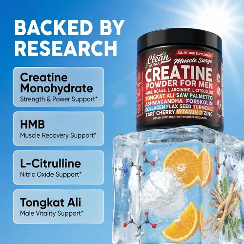 Vista 3 de Clean Nutra Creatina en polvo para hombres + HMB BCAA L Arginina L Citrulina Tongkat Ali Saw Palmetto Ashwagandha Colágeno Semilla de Lino Cúrcuma